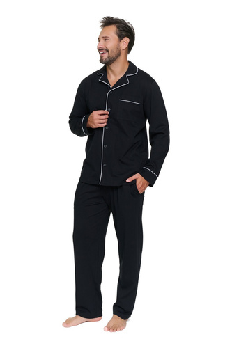 Pijamale bărbați Doctor Nap 7528 100% bumbac, cu nasturi, cu buzunare, deschidere frontală