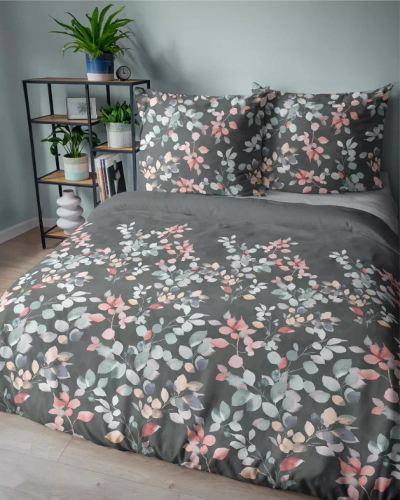 5084 A Home Satin Lenjerie de pat din satin cu crenguțe Detexpol grafit