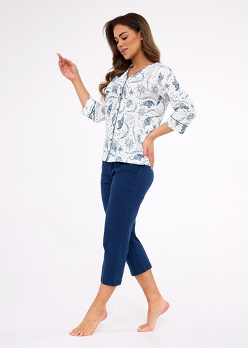 162/446 Pijamale dama Cornette Kristin 2 | 100% bumbac, cu fermoar, maneci 3/4 si pantaloni