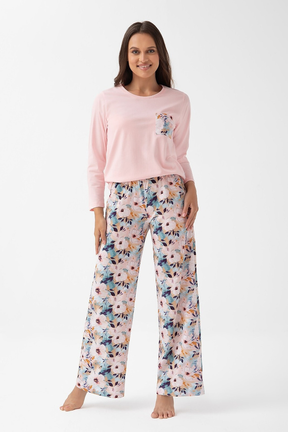 348 Pijamale dama Luna roz – bumbac, maneci lungi, model floral, confort si stil