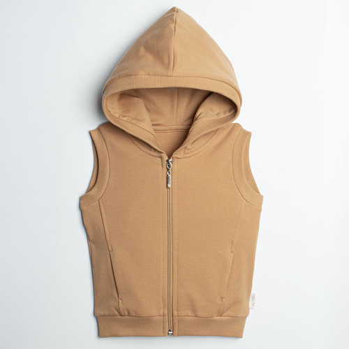 Bezrękawnik dziecięcy 222272 Olo Nicol caramel cu glugă din bumbac fleece