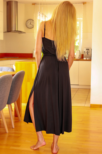 Grace Mirale – Rochie lungă din viscoză cu fante | Producție poloneză - negru