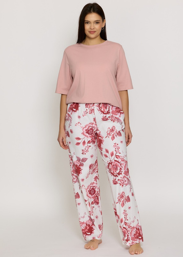 Pijamale damă Mefemi by Nipplex Elara PW83 din bumbac, pantaloni lungi, roz