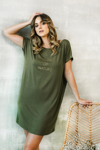 Natura Cămașă de noapte pentru femei, cu mânecă scurtă Italian Fashion - kaki