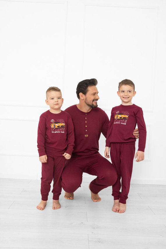 Pijama pentru bărbați Gordo - bumbac clasic, top polo și pantaloni cu buzunare Italian Fashion - maro 