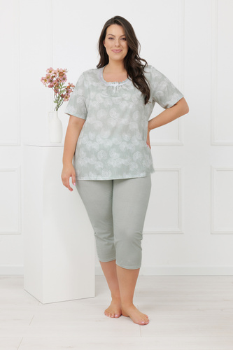 Pijama damă Eleni Italian Fashion 100% bumbac, mânecă scurtă, 3/4