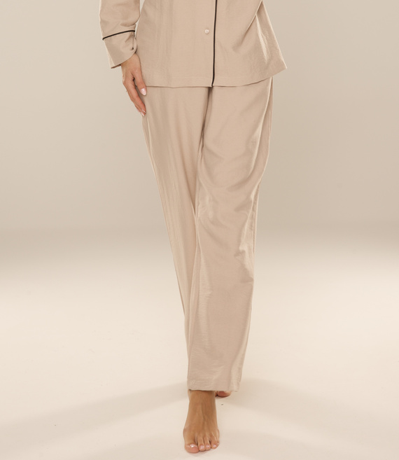 Maeve 875 De Lafense pantaloni de pijama pentru femei - lungi, uni, cu buzunare - nisip