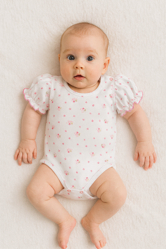 Body bebelusi Martex, maneca scurta, flori roz | Bumbac pentru bebelusi