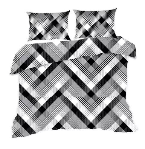 1754N Lenjerie de pat clasică din bumbac E24 Karo cu model stofă-de-câine, negru, alb – 100% bumbac, durabilă, colorată, set de 2 piese