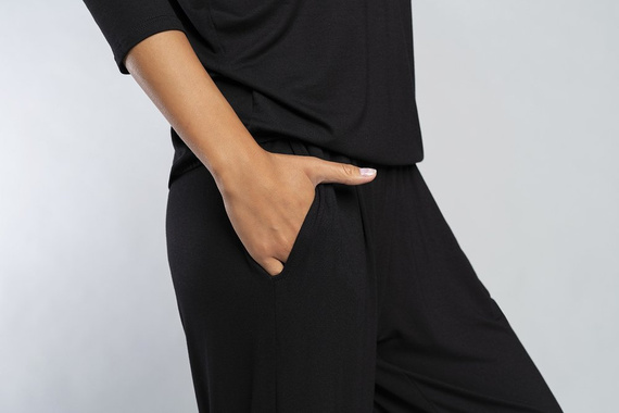 Stil Set cu mâneci 3/4 pentru femei, lungime.pantaloni de modă italiană negru