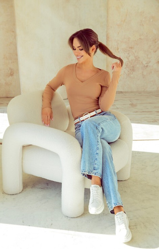 Eleonor Eldar Active bej – bluză de damă din viscoză striată, mâneci lungi