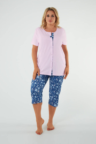 Pijama Lady cu mânecă scurtă, pantaloni 3/4 Italian Fashion roz/print 