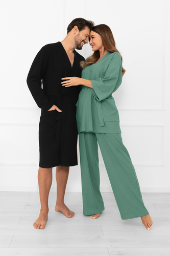 Bono halat de bărbați Italian Fashion negru - cu curea, model în relief, elegant și confortabil