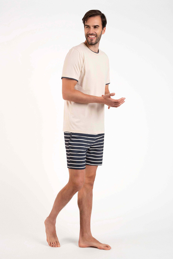 Lars Pijama cu mânecă scurtă pentru bărbați, pantaloni scurți Italian Fashion - imprimeu bej/grafit