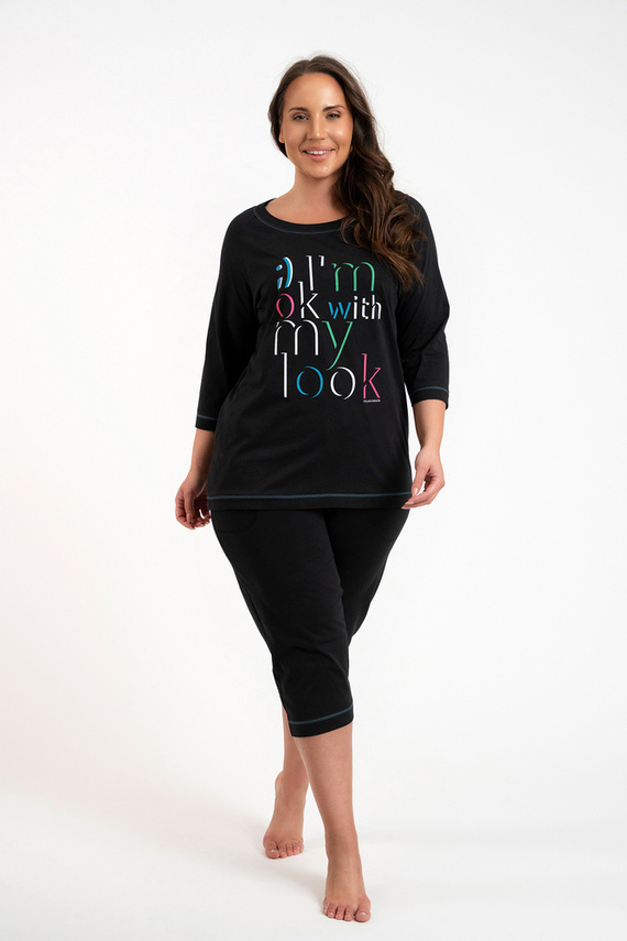Pijama de damă Olza 3/4 mâneci, 3/4 pantaloni Italian Fashion - negru