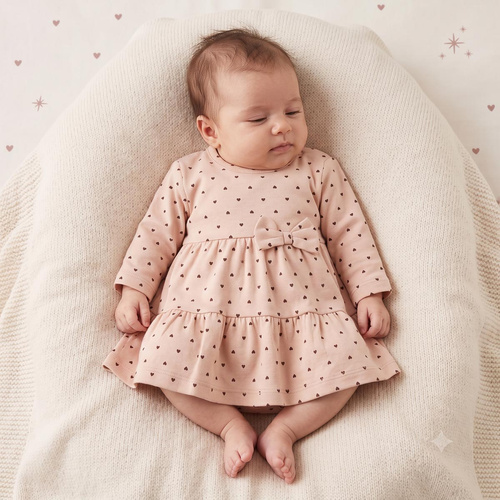 226160 Nicol HANIA Rochiță-body din bumbac bej cu inimioare