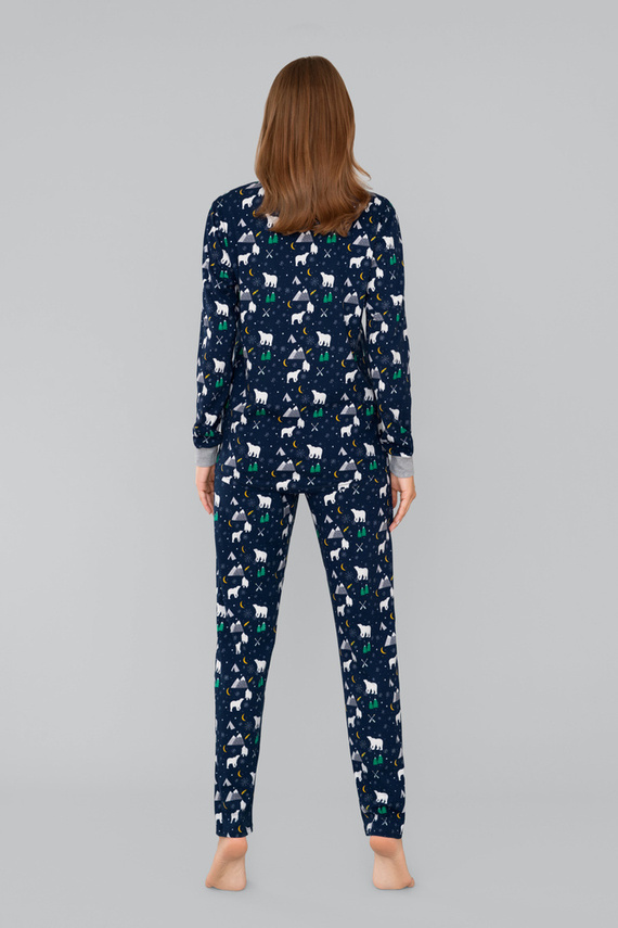 Ava Ladies' pijama cu mânecă lungă și pantaloni Italian Fashion - imprimeu albastru marin