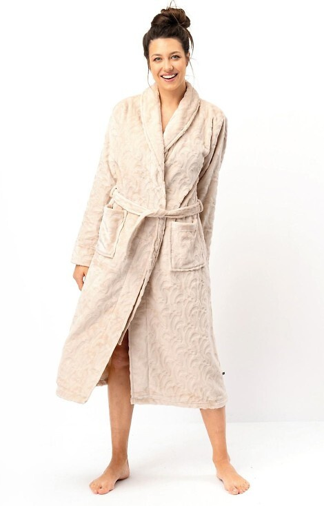 LG: Halat de baie pentru femei 605 Key - bej, moale, guler șal