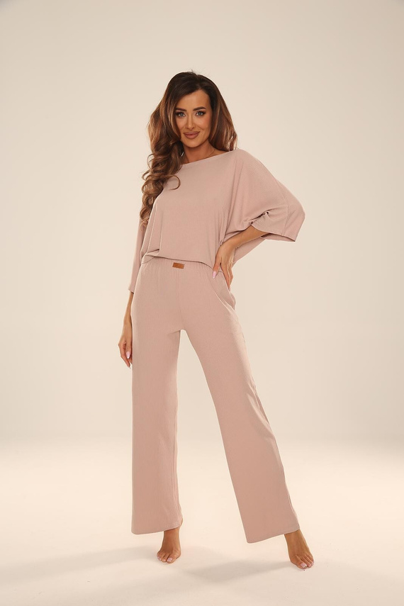 De Lafense 057 Sienna set homewear damă din viscoză reiată - nisipiu