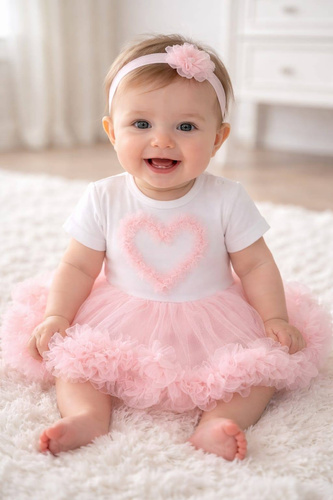 Body rochie Mia Bambarillo pentru bebelușă cu fustă din tul elegant apricot