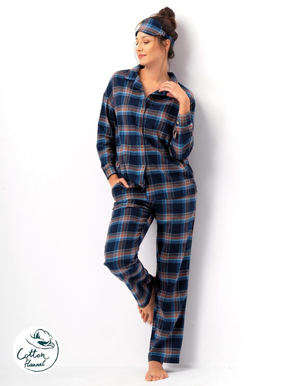 Pijamale dama Key LNS 431, bleumarin - bumbac flanel, maneci lungi, nasturi