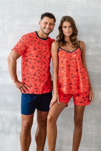 Marina Pijama de damă cu bretele înguste, pantaloni scurți Italian Fashion - roșu
