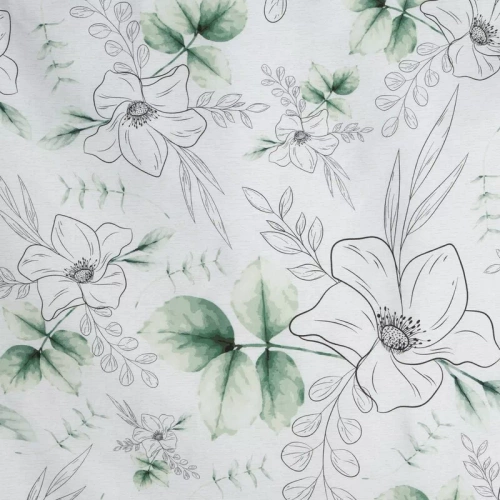 Spring 28 Flowers lenjerie de pat satin Euro perdele alb/verde