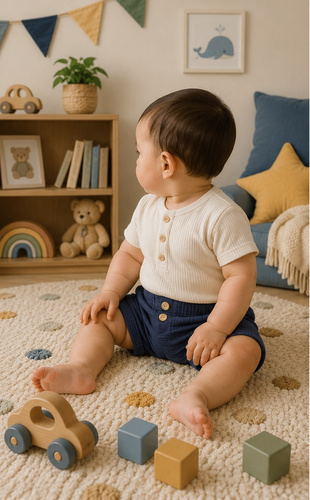 SZ55305 Mamatti pantaloni scurți mușlin bleumarin cu buzunare și nasturi pentru vară
