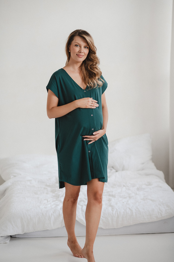 Cămașă pentru naștere și alăptare Born of Love Milk&Love cu capse green