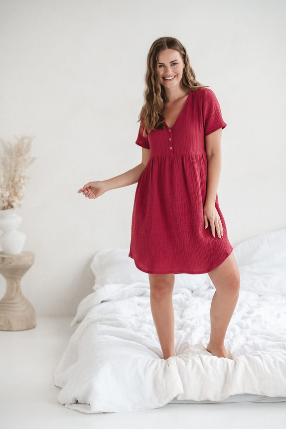 Cămașă de noapte de maternitate și alăptare de muselină Aurora Milk&Love raspberry