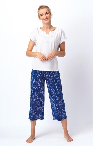LNS 623 Key pijamale de dama din bumbac - alb-bleumarin