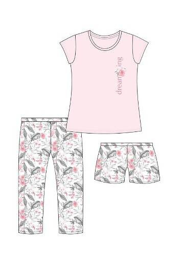 665/311 Dreaming Pijama Cornette dama, din trei piese, roz