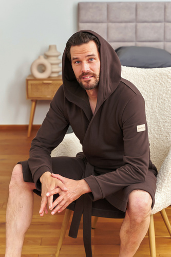 Doctor Nap 7332 – Halat de baie bărbătesc din bumbac cu glugă | 100% bumbac, producție poloneză - brownie