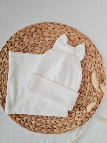 Pălărie Marija 15K cu nervuri duble cu fundă - ecru