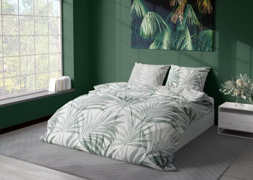 Milargo Verde 004 Lenjerie de pat din satin cu frunze Faro, gri