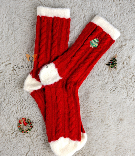 Șosete de damă Magnetis YN5034 cu brad de Crăciun - bumbac, festive cu broderie decorativă