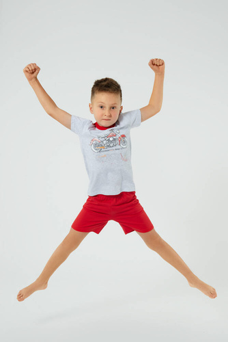 Junak Pijamale pentru băieți cu mânecă scurtă, pantaloni scurți Italian Fashion - j.melange/roșu