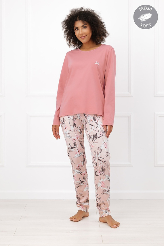 Italian Fashion Kafelia pijama damă Mega Soft lungă cu flori și fundiță