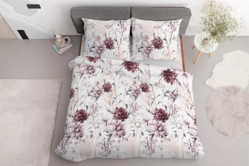 5222 B Lenjerie de pat satin roz pudrat pe fond deschis Detexpol