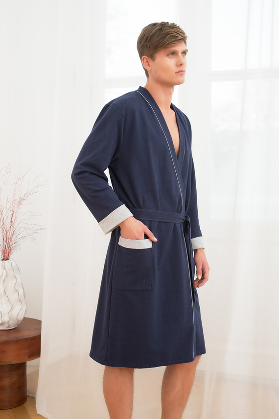 Gabriel Halat de baie pentru bărbați cu buzunare Italian Fashion - albastru marin/melange