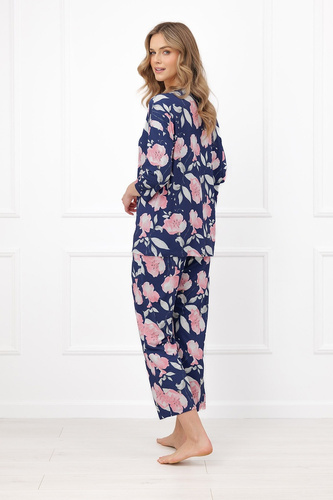 Pijamale damă Italian Fashion Entina bumbac, imprimeu floral, mânecă 3/4, pantaloni 7/8