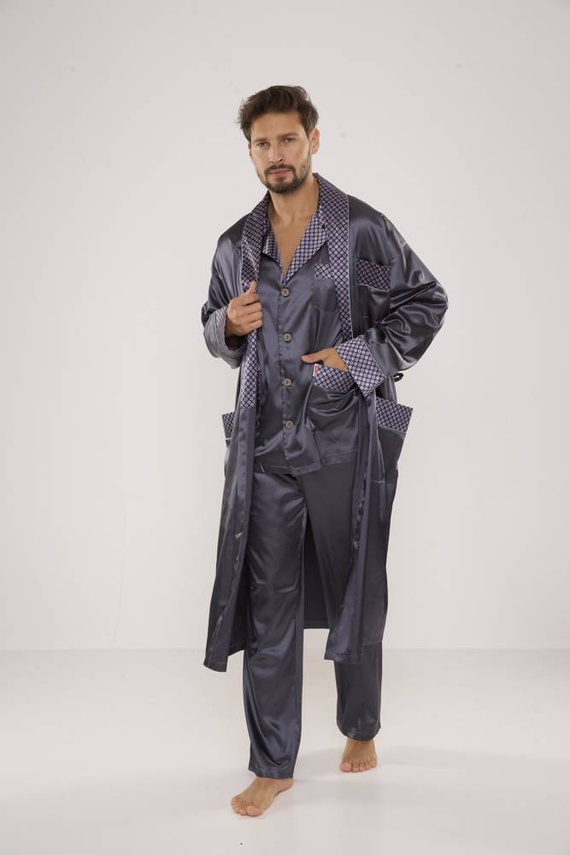 939 Pijama gri satinată pentru bărbați