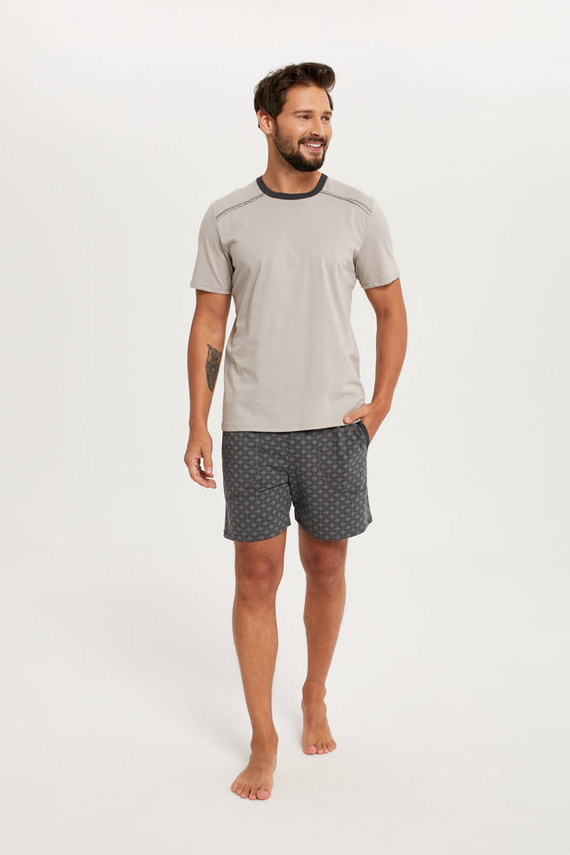 Abel Pijama cu mânecă scurtă pentru bărbați, pantaloni scurți Italian Fashion - bej/print
