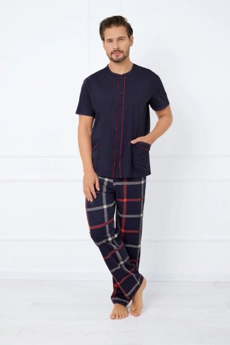 Nelson Pijama cu mânecă scurtă pentru bărbați, pantaloni lungi Italian Fashion - albastru navy/print
