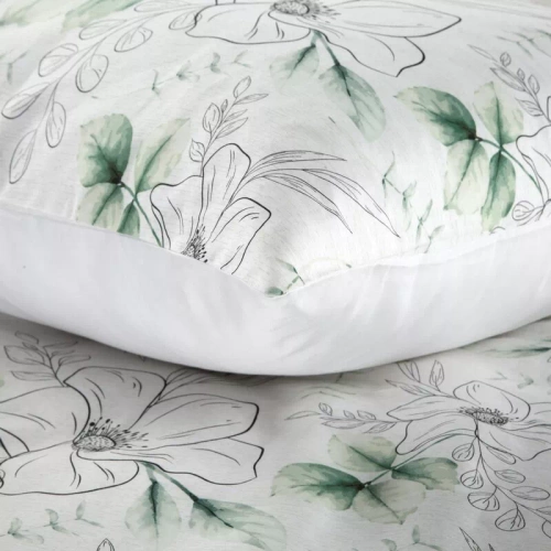 Spring 28 Flowers lenjerie de pat satin Euro perdele alb/verde