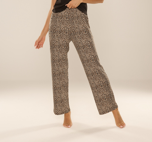 852 Kendall De Lafense - pantaloni de pijama pentru femei, lungi, imprimeu leopard, vâscoză, lustruiți - maro
