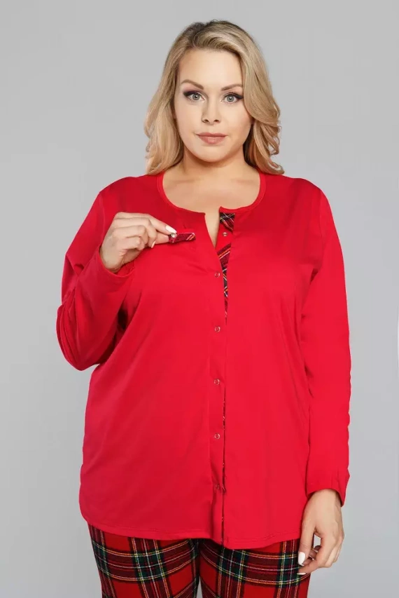 Pijama pentru femei Zorza cu mânecă lungă, pantaloni Italian Fashion - roșu/print 