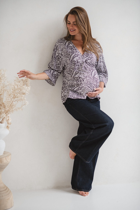 Bluză de maternitate Bahama Mama Milk&Love cu imprimeu tropical – viscoză, mâneci 3/4, oversize