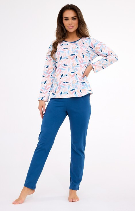 392/451 Amelia Cornette – pijamale de damă din bumbac, frunze colorate, mâneci lungi