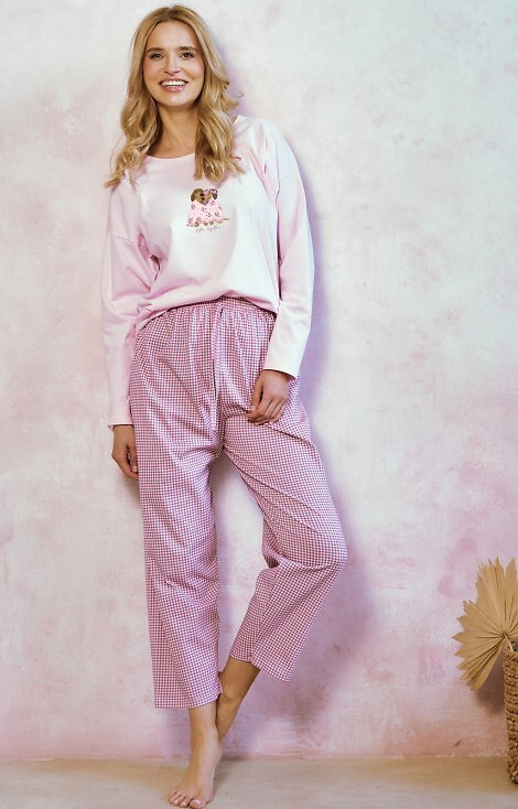 3434 Pijamale dama Elisa Taro – 100% bumbac, maneci lungi, imprimeu caine